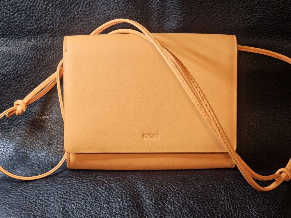 BAGGU Compact Crossbody Bag Leather Orange Sherbet Adjustable Strap Magnetic